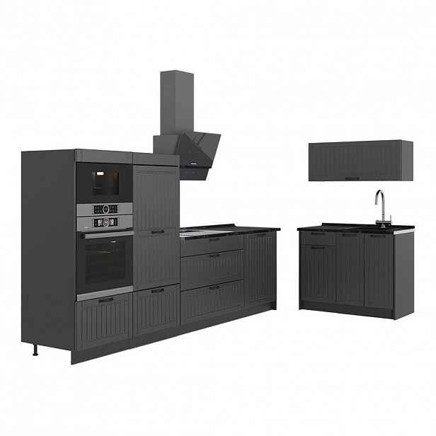 Vicco KUCHYNĚ Fame-Line, Tmavě šedá/Antracit, 380 cm bez pracovní desky