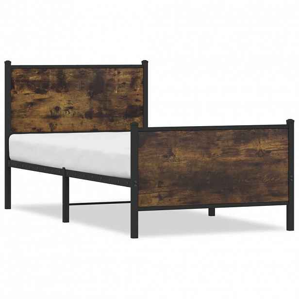 vidaXL Kovový rám postele bez matrace kouřový dub 90 x 190 cm
