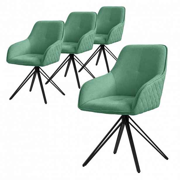 ML-DESIGN JÍDELNÍ ŽIDLE, sada 4 ks, otočné, zelená tkanina