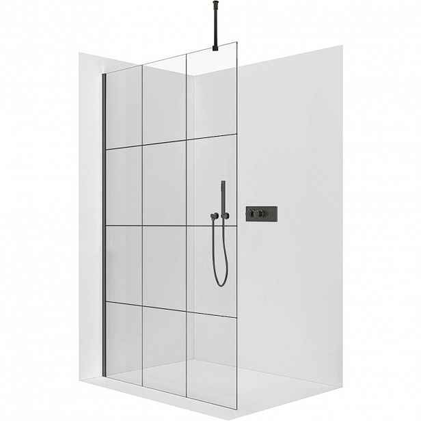 Sprchová zástěna Walk-in Onyx Top Round L/P - 8 mm - kulatá vzpěra - černá matná, industriální sklo - 120x200 cm