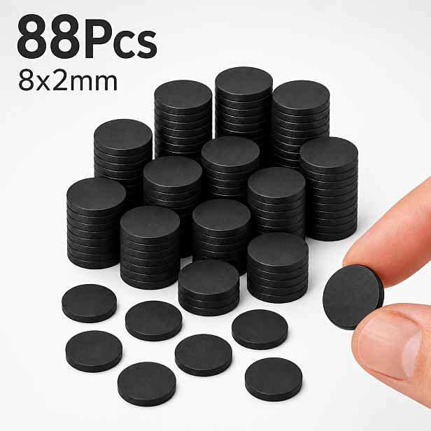 TEMU 88 ks tenkých kruhových ferritových magnetů o průměru 8 x 2 mm, černé magnety používané pro chladničky a zavěšení fotografií