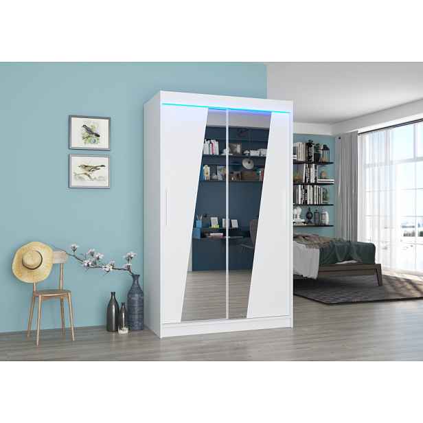 Zrcadlová šatní skříň s LED osvětlením 120 cm CABMIRA - bílá