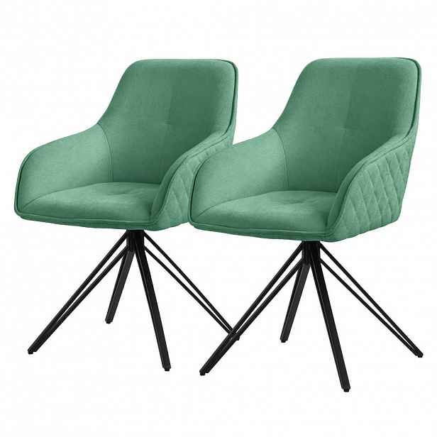 ML-DESIGN JÍDELNÍ ŽIDLE, sada 2 ks, otočná, zelená tkanina