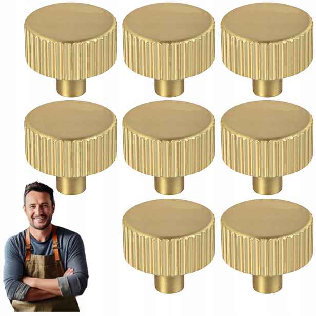 Nábytková Úchytka Eltin kulatý knoflík 30 mm Zlatý rýhovaný, zlatý mat 8 ks