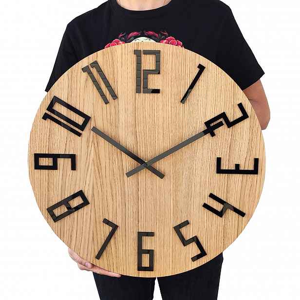 Nástěnné hodiny dřevěné Slim Černé 49 cm tiché do obývacího pokoje kanceláře