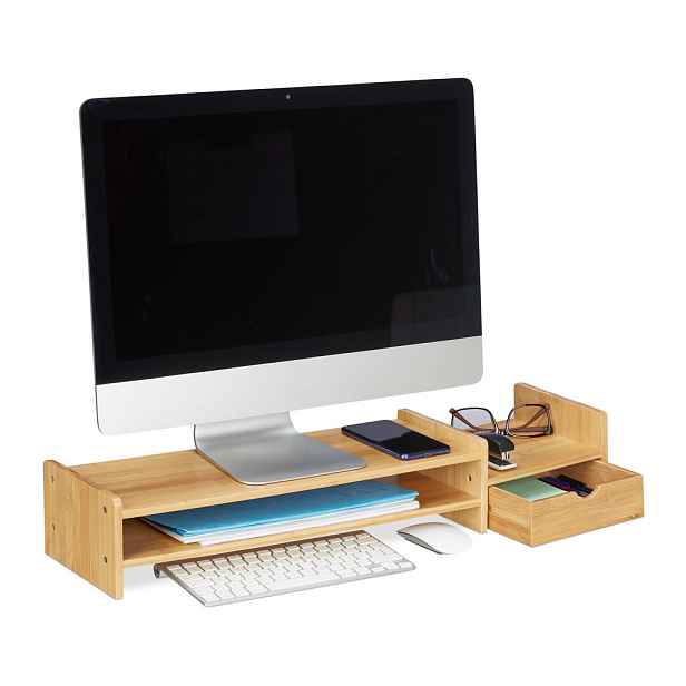 Relaxdays PODSTAVEC přírodní bambus se zásuvkou 70 cm