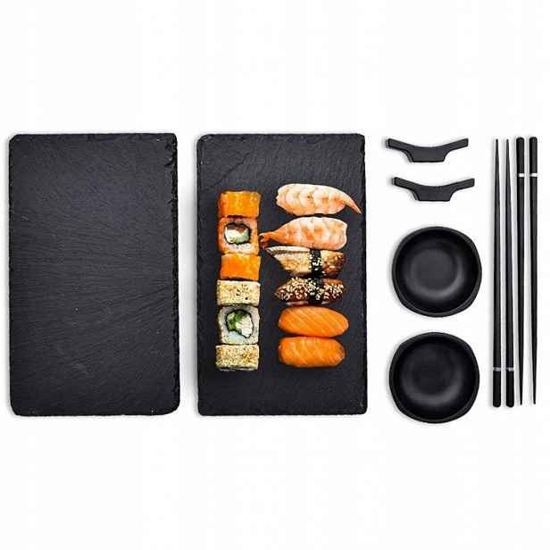 Set Na Sushi pro dva Keramické talíře Tyčinky Misky Černá