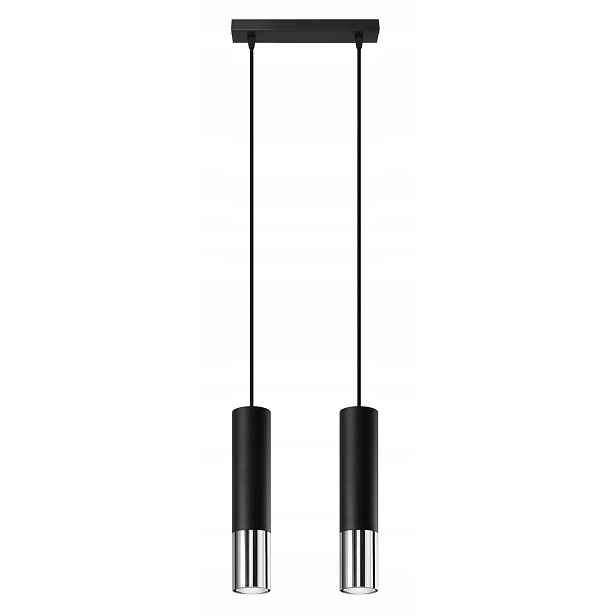 Sollux Závěsná lampa dvojitá černá stříbrná 2 tuby nad stůl ostrov bar