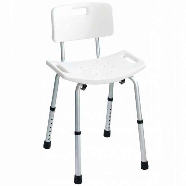 Sprchová židle s opěradlem, nastavitelná výška 34-52 cm, hliník