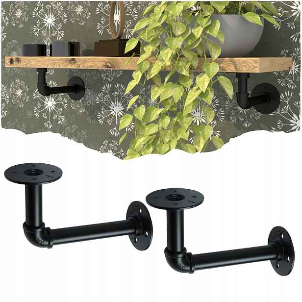 Držák pro nástěnnou poličku s rozměrem 230 x 156 mm, trubka, loft, industriální