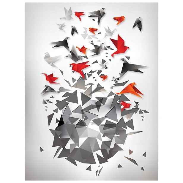Fototapeta Origami ptáci geometrie šedo-červená moderní 206x275 lepidlo