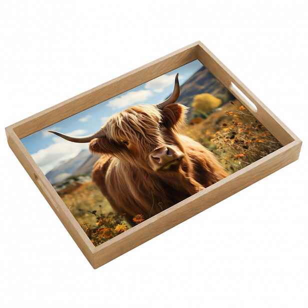 OnlyWow SERVÍROVACÍ PODNOS Skotský horal - Květiny - Rohy - Mraky 50x35 cm