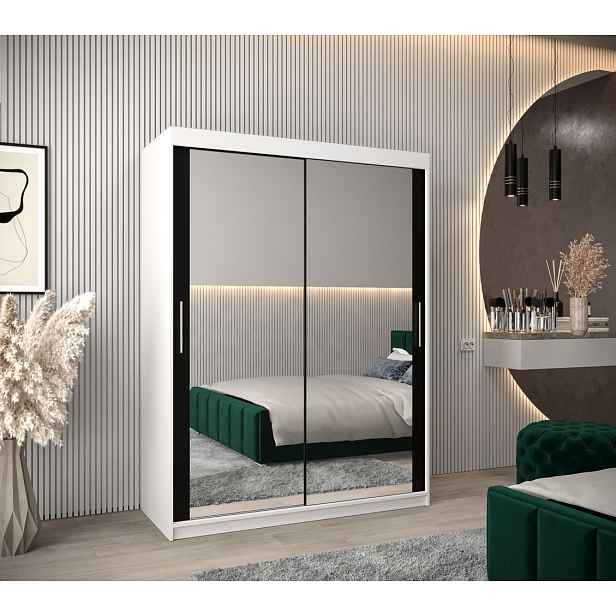 Skříň s posuvnými dveřmi v šířce 150 cm TIMEA 3 - bílá / černá