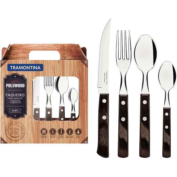 Tramontina Churrasco BBQ sada příborů Tramontina Polywood 24 ks, hnědá