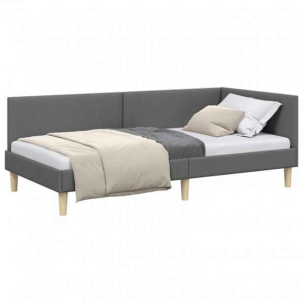 vidaXL Rohový rám postele Tmavě šedá 90 x 190 cm Textil