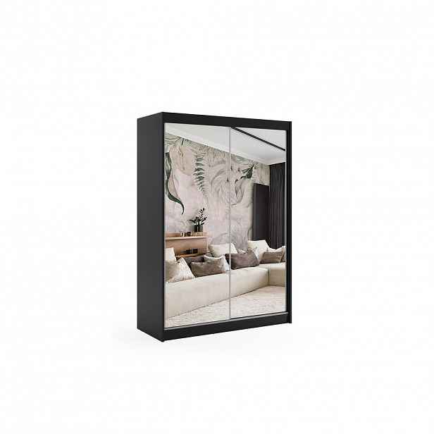 ALTDECOR ŠATNÍ SKŘÍŇ s posuvnými zrcadlovými dveřmi a hliníkovými lamelami – DEBI – 120 cm, černá