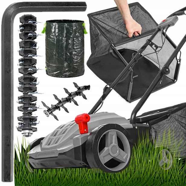 Provzdušňovač Elektrický Vertikutátor Na Trávy 4V1 Regulace 30L Koš 2500W