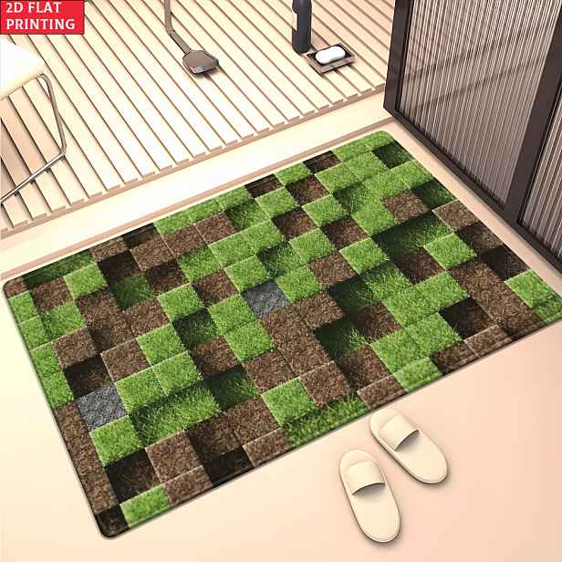 TEMU 2D Plochý 1ks 850gsm Pixel Block HD Tištěný Koberec, Kuchyňské Koberečky, Jógová Podložka, Protiskluzové Koupelnové Rohožky, Savý Pratelný
