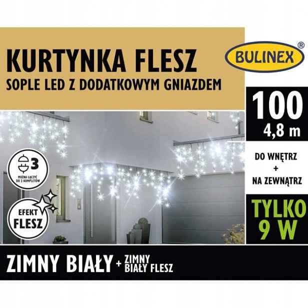 Vánoční osvětlení na stromeček – Bulinex – Záclona 100 Led, bílá, studená barva, 4,8 m, IP44