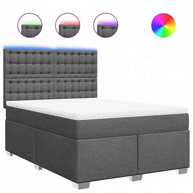vidaXL Box spring postel s matrací tmavě šedá 140x200 cm textil
