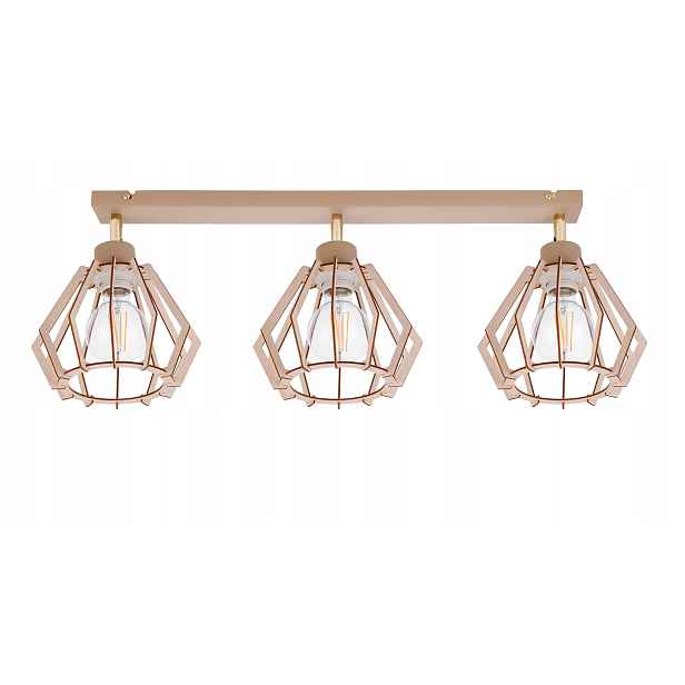 Závěsná Stropní Lampa Stropní Svítidlo Lustr Ruch 3x E27 Kašmír béžová stínidlo Dřevo