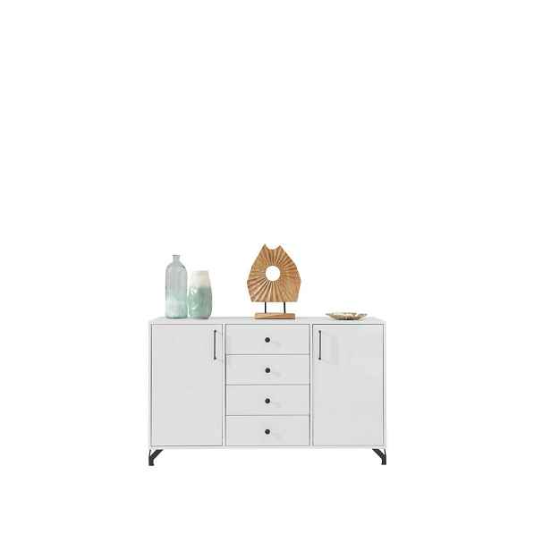 MASSENO KOMODA LANZA, 140/85/40 cm se 4 zásuvkami a 2 dvířky, bílá