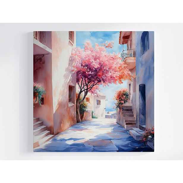 Obraz Na Plátně Canvas Krajina Středomořská Ulice Strom Květiny 50x50