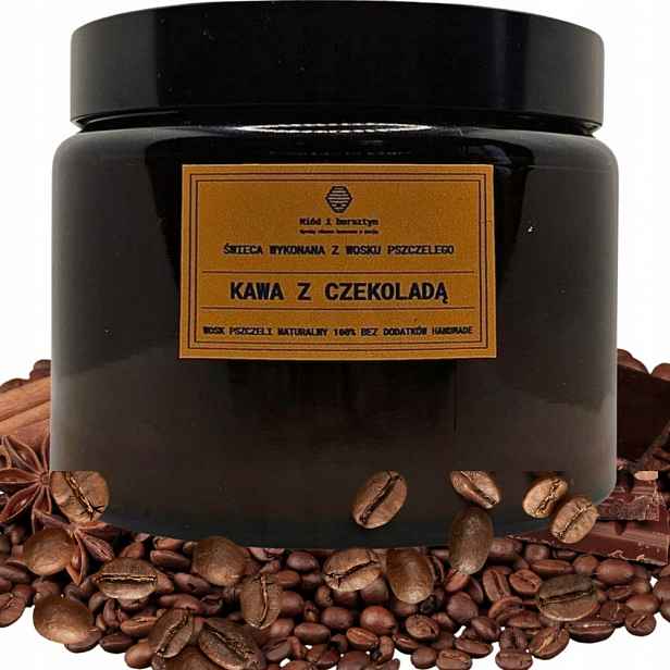 Přírodní Bio Svíčka ve sklenici z včelího vosku Káva S Čokoládou 500 ml