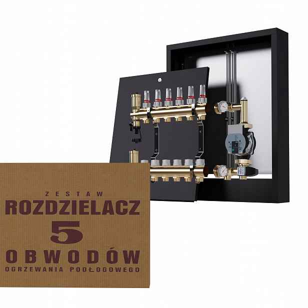 Rozdělovač pro podlahovku 5 okruhů s čerpací skupinou Wilo nástěnný černý