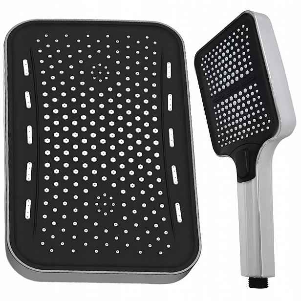 Sprchový Set: Dešťová Sprcha A Sluchátko, Obdélníková, Černá Chrom