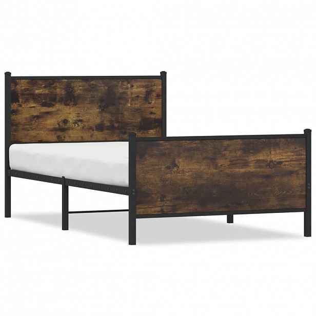 vidaXL Kovový rám postele bez matrace kouřový dub 100 x 200 cm