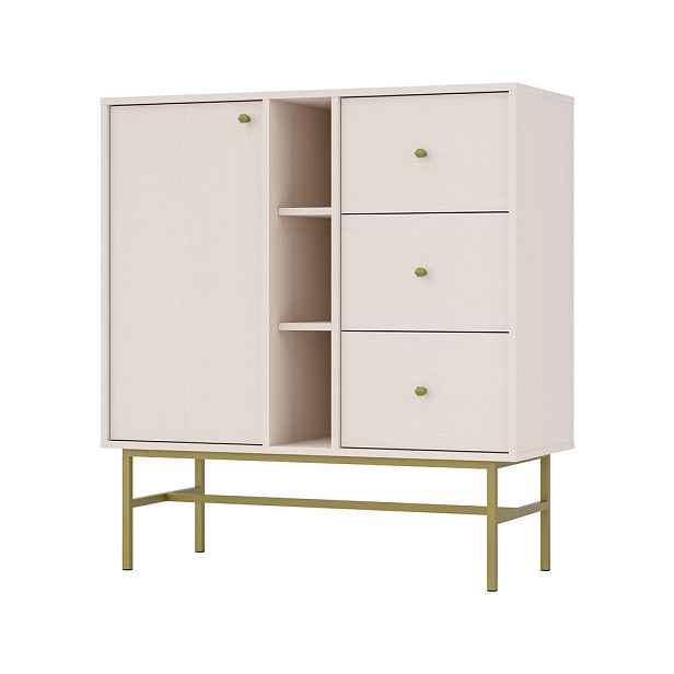 MASSENO KOMODA TORINO, 100/108/41 cm se 3 zásuvkami, počet dvířek: 1, béžová