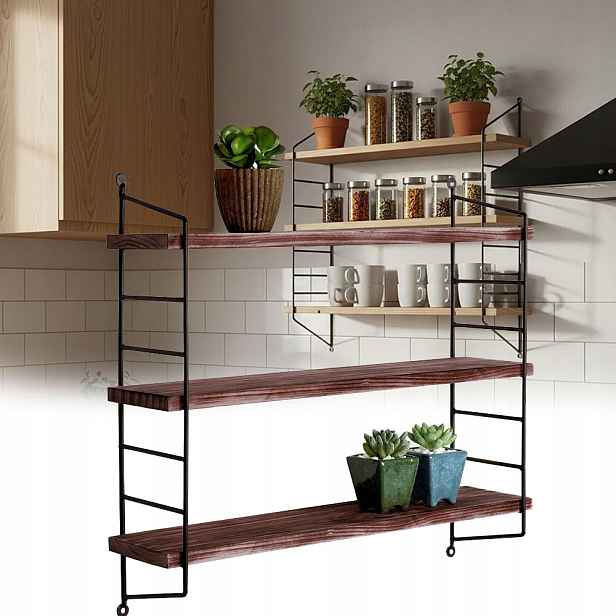 Černá Kovová Polička Na Stěnu Loft Obývací Pokoj Závěsná 51.5x12x58.5 cm