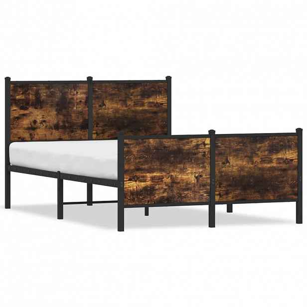 vidaXL Kovový rám postele bez matrace kouřový dub 120 x 200 cm