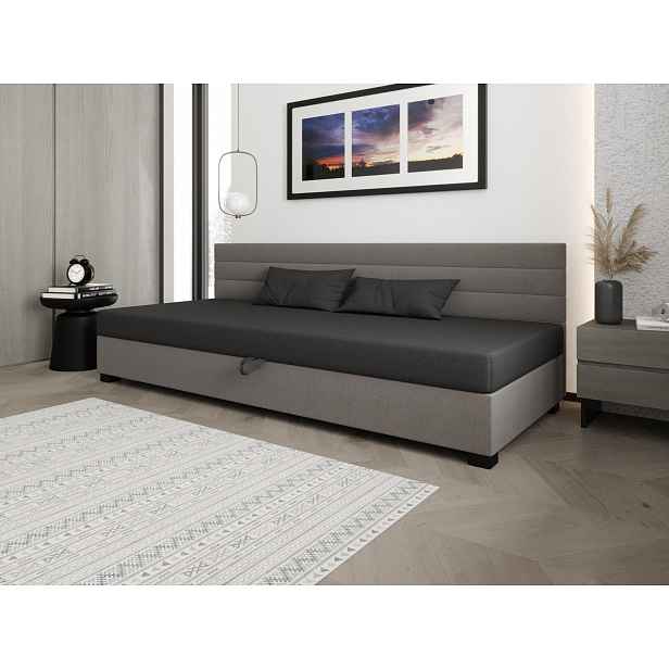 Čalouněná postel 90x195 KASANDRA BIZ 1 s úložným prostorem - šedá / světle šedá