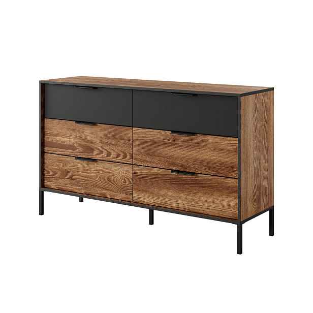 MASSENO KOMODA MILANO, 137/81/40 cm s 6 zásuvkami, hnědá