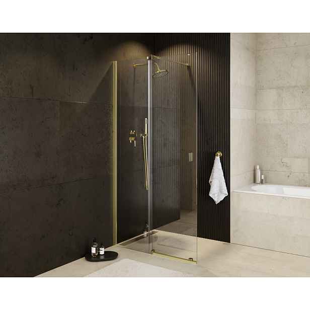 BESCO Walk-in sprchový kout VAYO GOLD — Barva rámu - Zlatá, Rozměr A - 100, Rozměr C - 200, Směr zavírání - Univerzální Levé / Pravé, Výplň - Čiré bezpečnostní sklo - 8 mm