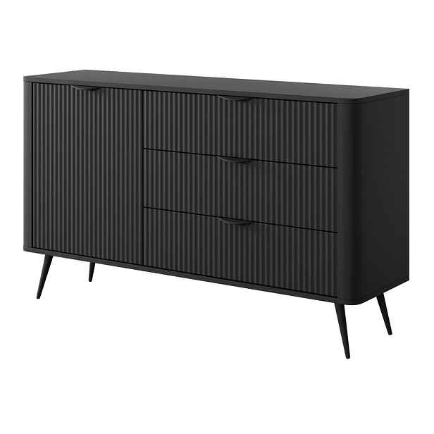 MASSENO KOMODA LANTANA, 138/81/38 cm se 3 zásuvkami, počet dvířek: 1, černá
