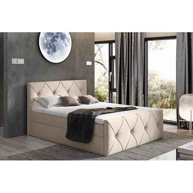 Kontinentální postel 200x220 CARMEN LUX - béžová 1 + topper ZDARMA