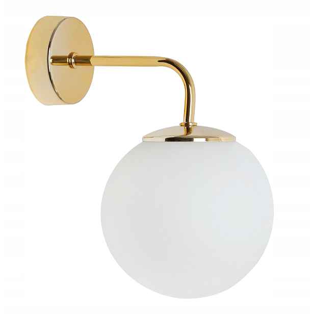Nástěnná Lampa Zlatá Do Ložnice Obývacího Pokoje Skleněná Bílá Koule Loft 15 CM