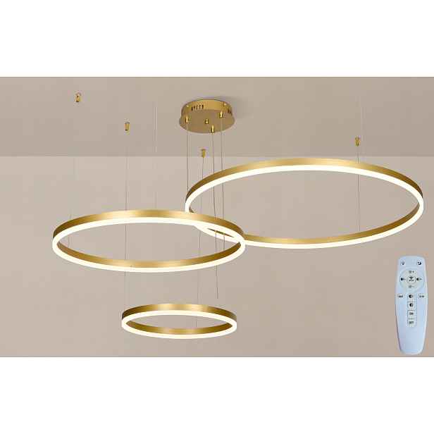 Stropní svítidlo 40/60/80 cm závěsná 3 kroužky zlatá Led Dálkový Ovladač do obývacího pokoje velká