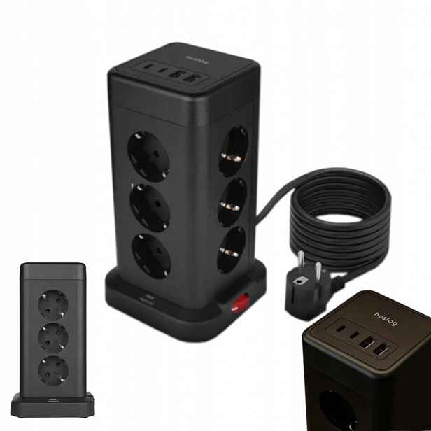 Prodlužovací Kabel protipřepěťová ochrana Huslog 1,8 m 12 ks zásuvek 4 Usb