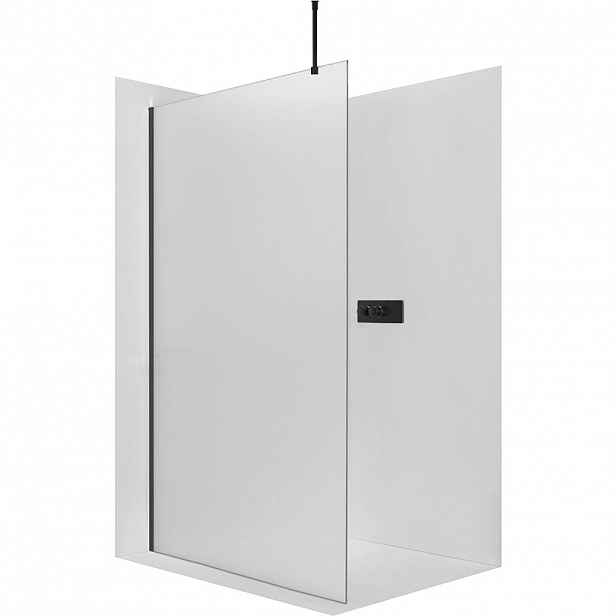 Sprchová zástěna Walk-in Onyx Top Round L/P - 8 mm - kulatá vzpěra - černá matná, mléčné sklo - 60x200 cm