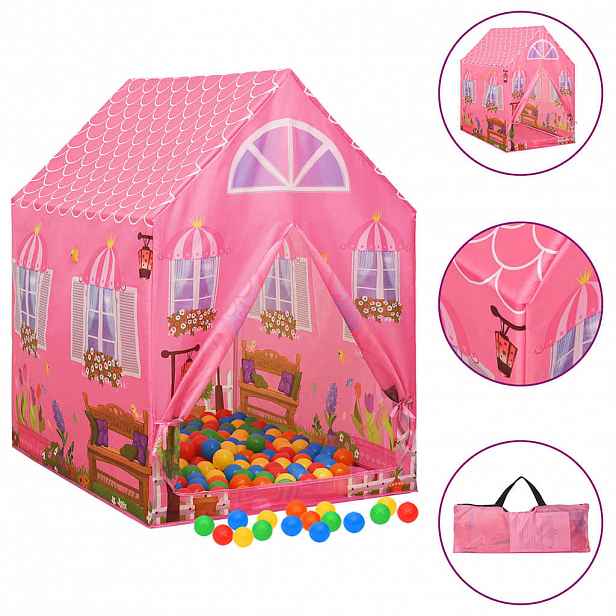 vidaXL Dětský hrací stan s 250 míčky růžový 69 x 94 x 104 cm