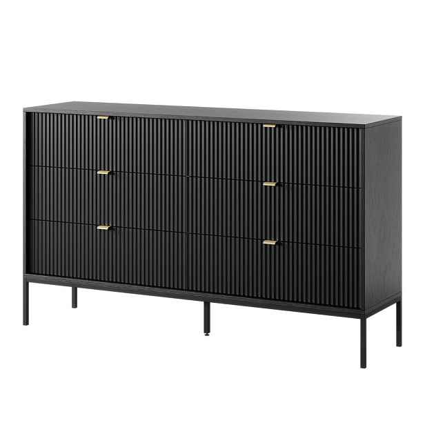 MASSENO KOMODA STELLARE, 154/91/39 cm s 6 zásuvkami, černá