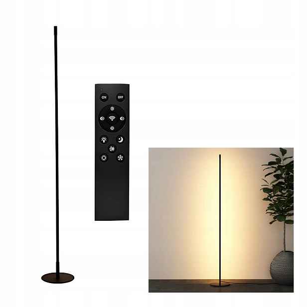 Stojací Led lampa 146 cm stmívatelná 3000K dálkový ovladač černá