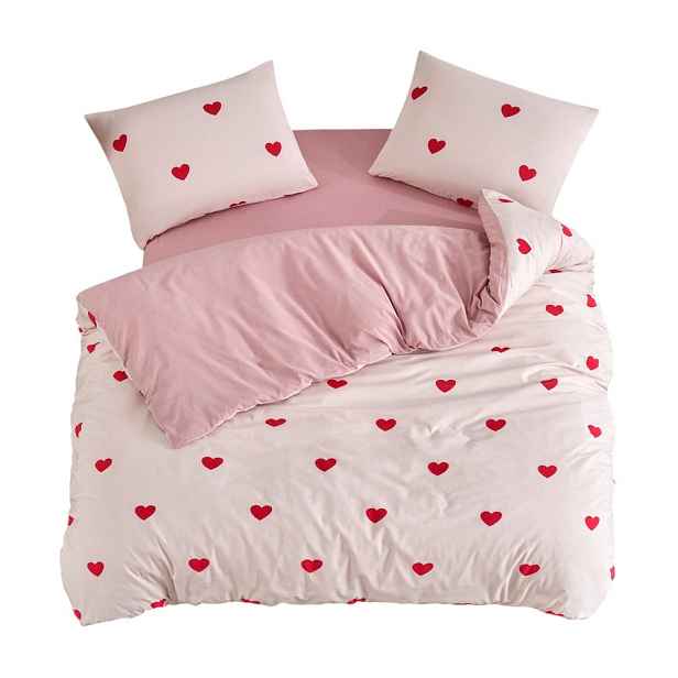 Růžové povlečení na jednolůžko/prodloužené s prostěradlem/3dílné 160x220 cm Red Heart – Mila Home