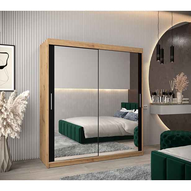 Skříň s posuvnými dveřmi v šířce 180 cm TIMEA 3 - dub artisan / černá