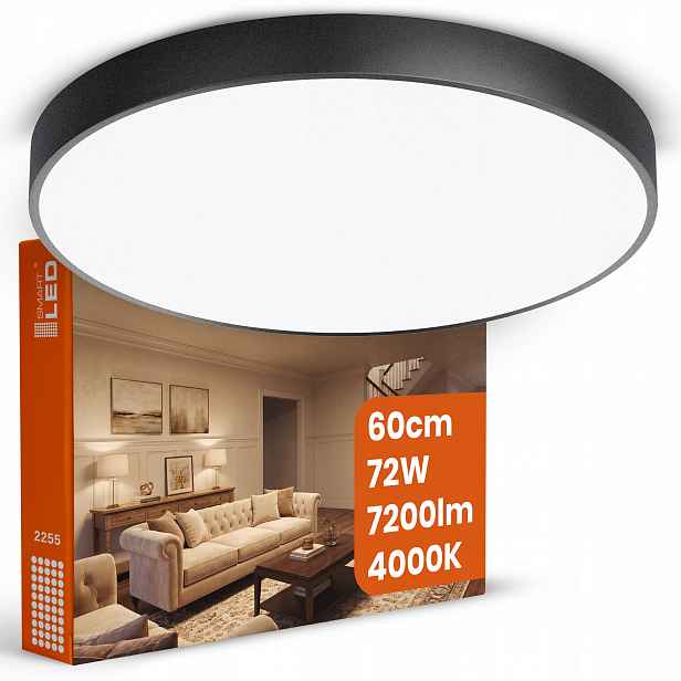 Stropní Svítidlo 72W 7200lm Neutrální barva 60CM Kulatý Černý IP20