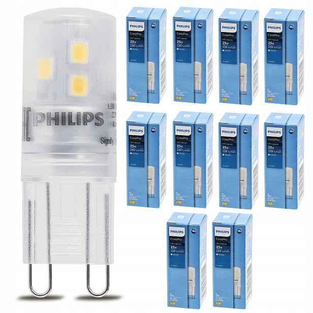 10x Led žárovka G9 Philips 1,9W 25W 220lm Teplá Barva 3000k Sada žárovek